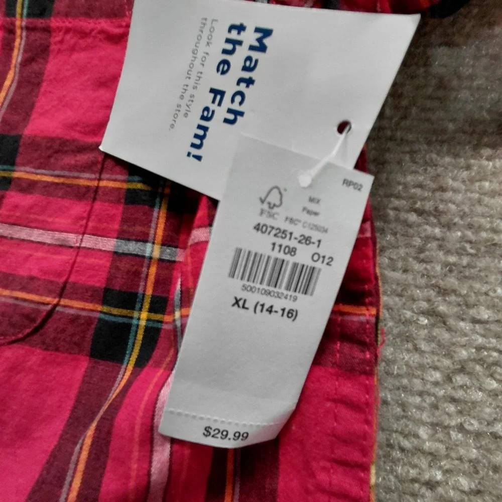 Old Navy Boys XL 14/16 Red Tartan Built-In Flex Flannel Utility Pocket Shirt NEW